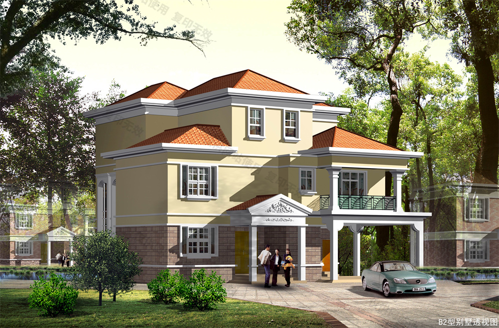 3层别墅效果图(15.1x16.3米)